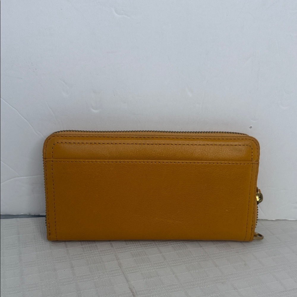 Margot Anna Zip Around Leather Wallet in marigold yellow. - Picture 3 of 9